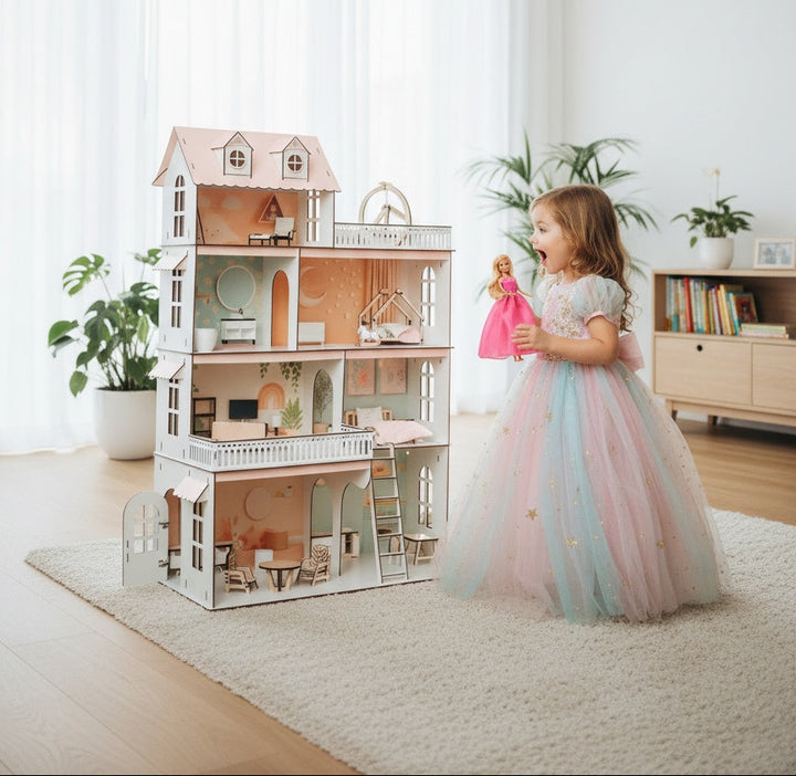 Montessori dollhouse, dolls house for kid, dollhouse play set, house for doll, modern dollhouse set, baby girl dollhouse, gift for baby girl