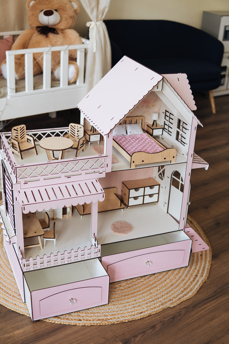 Domek dla lalek „Dream Cottage” z szufladami 73×91×41 cm – Drewniany domek dla lalek