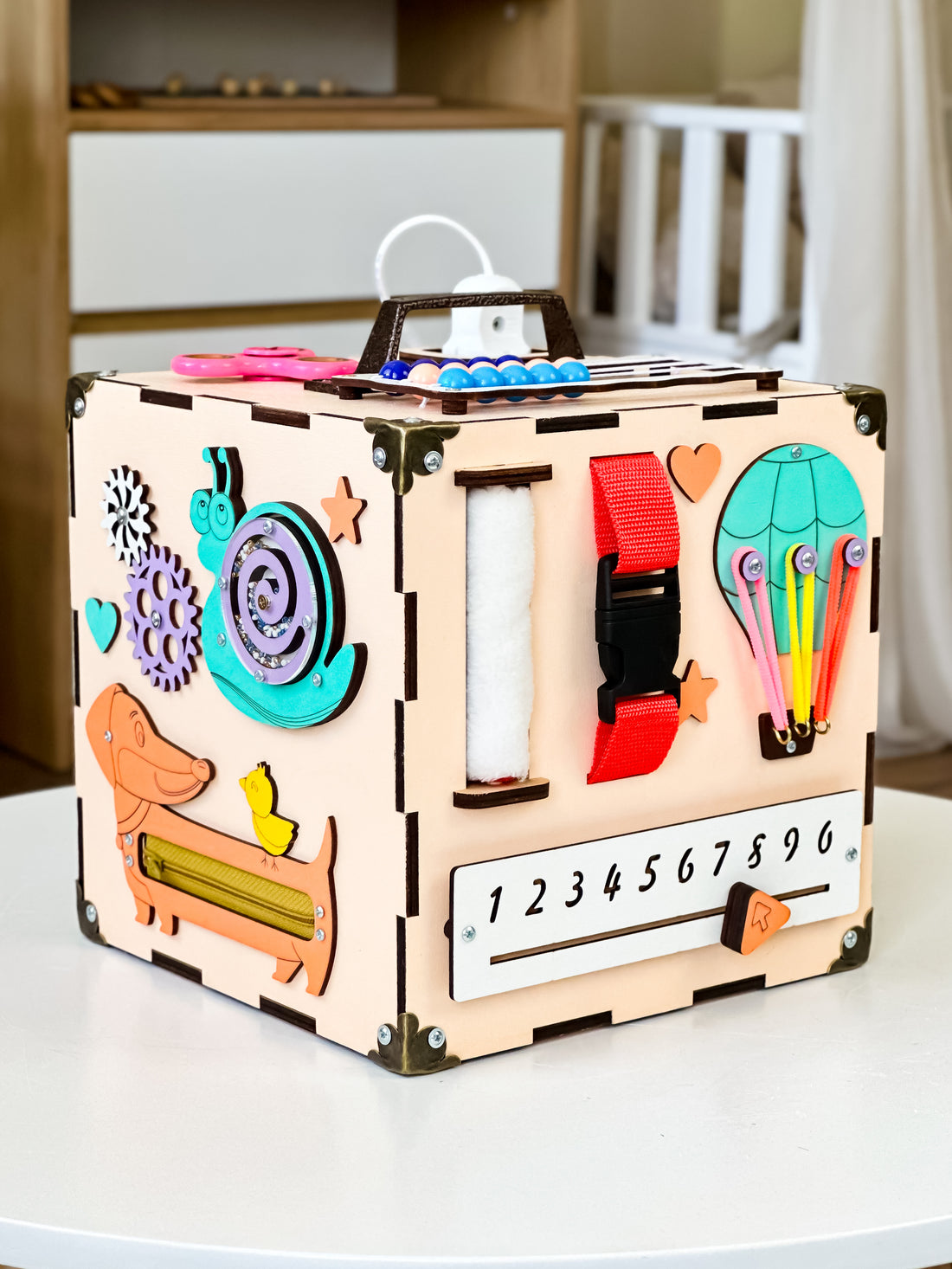 Activity Würfel Baby, Holzwürfel Personalisiert, Motorikbrett, Handmade Busy Board, Busy Cube for Toddler, Sensory Toy, Eco Friendly Toys