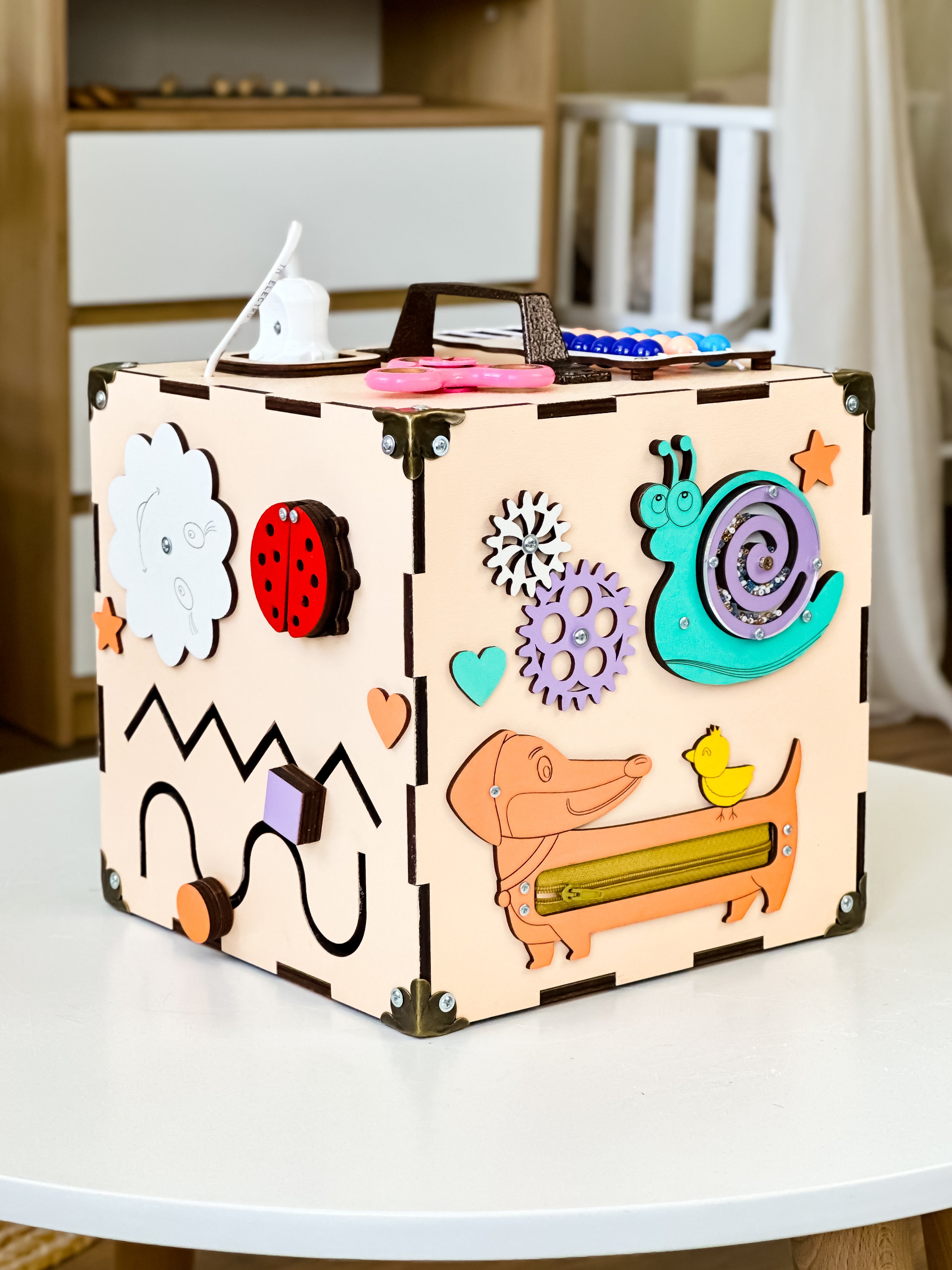 Activity Würfel Baby, Holzwürfel Personalisiert, Motorikbrett, Handmade Busy Board, Busy Cube for Toddler, Sensory Toy, Eco Friendly Toys