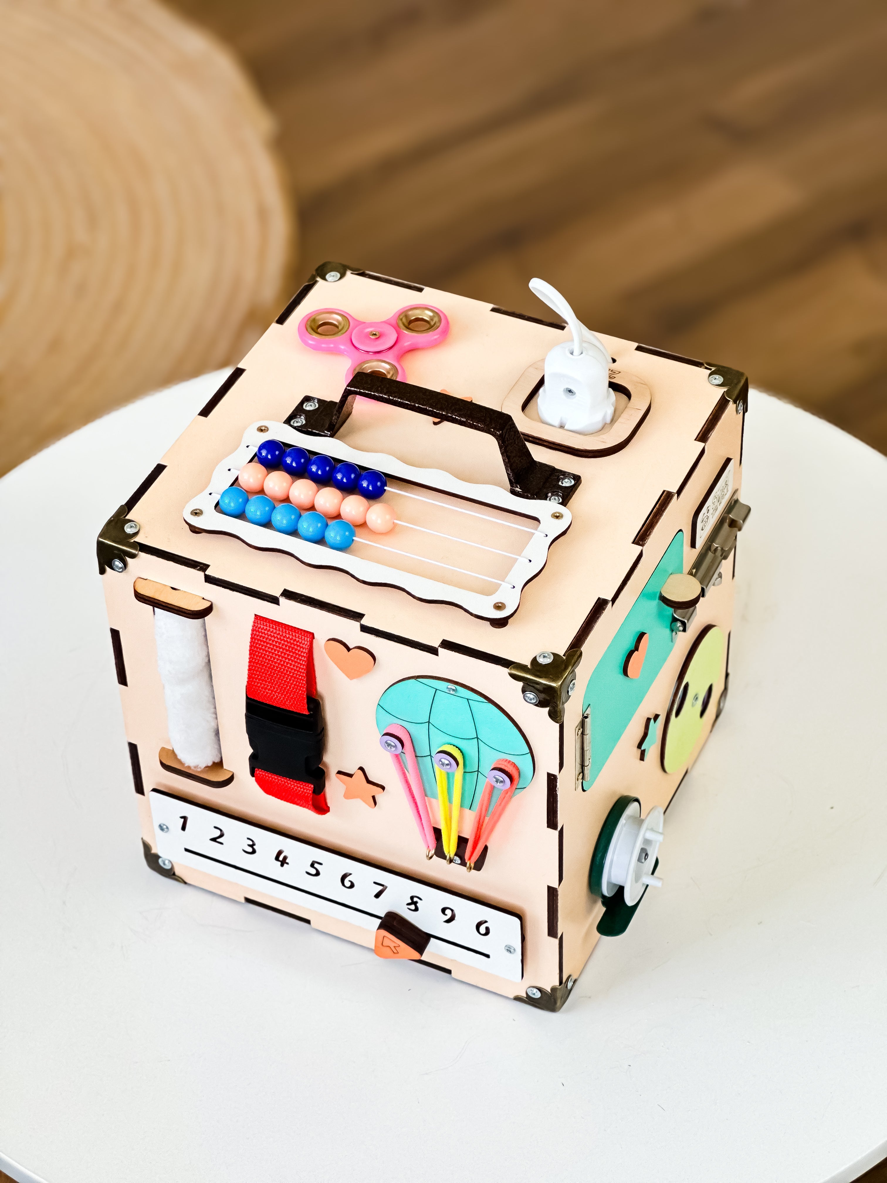 Activity Würfel Baby, Holzwürfel Personalisiert, Motorikbrett, Handmade Busy Board, Busy Cube for Toddler, Sensory Toy, Eco Friendly Toys