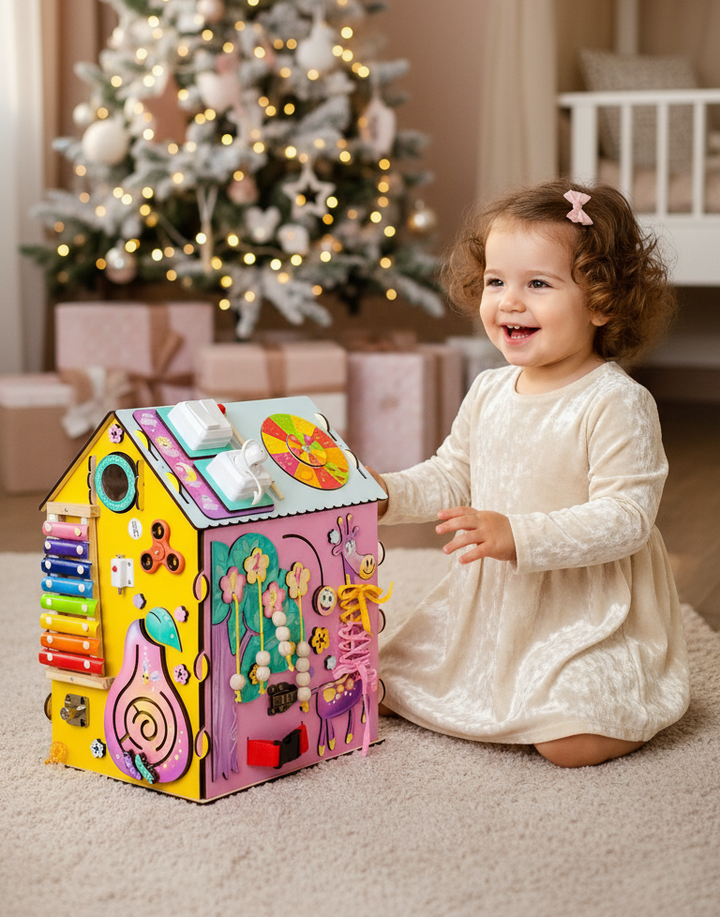 Busy house for girls, busy house toddler, toy for toddlers, pink montessori house, busy house wooden, educational toys, wooden sensory house