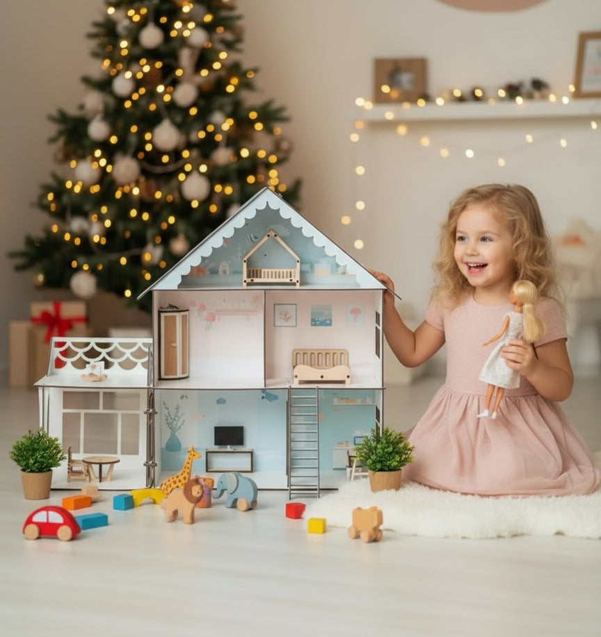 Nautical kids doll house, dollhouse furniture, baby girl dollhouse, kids play doll house, painted dollhouse accessory, gift for baby girl