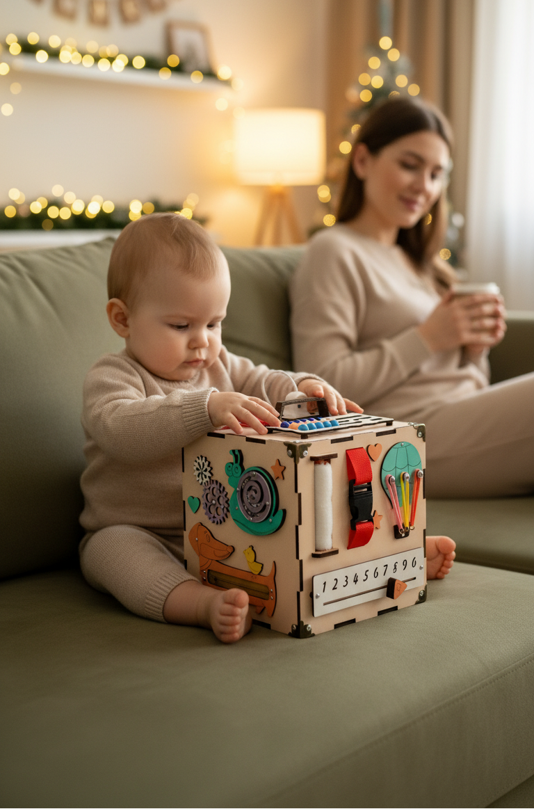 Activity Würfel Baby, Holzwürfel Personalisiert, Motorikbrett, Handmade Busy Board, Busy Cube for Toddler, Sensory Toy, Eco Friendly Toys