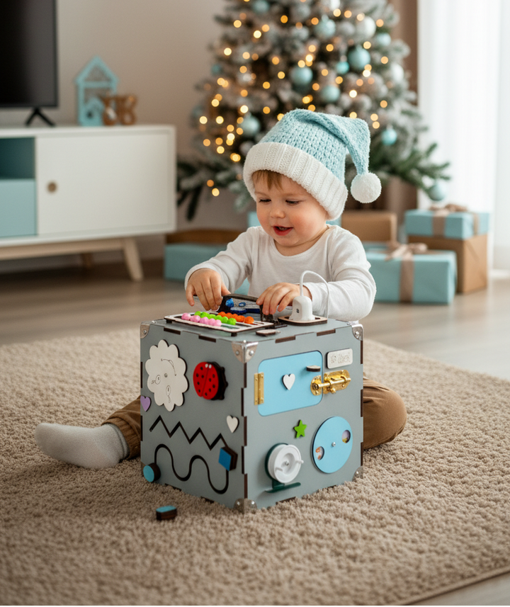 Busy Cube Wooden, Busy Cube 1 year old, 1st Birthday Gift for Baby, Travel Busy Board, Montessori Busy Cube, Activity Cube