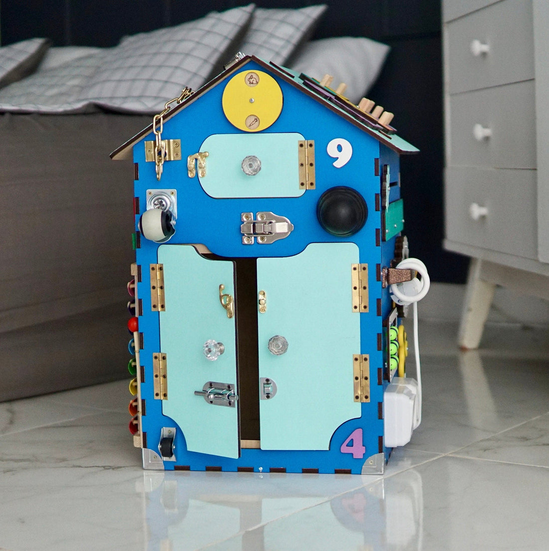 Busy board house, Montessori busy house personalized, Busy house for toddlers, Sensory toys toddler, Sensory toys for autistic kids