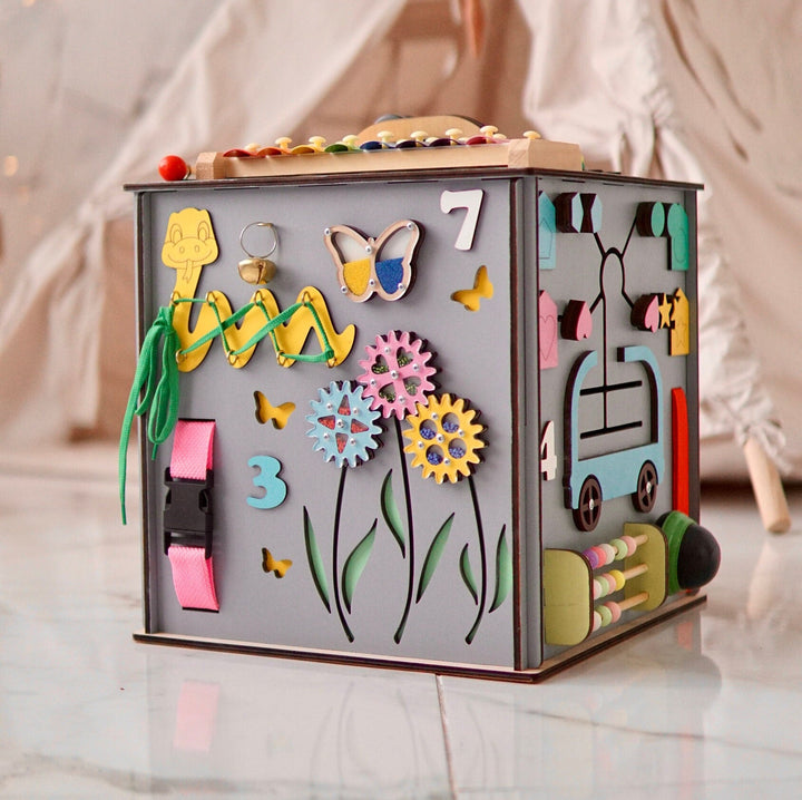 Personalized Baby Cube, Wooden Activity Cube, Motorikboard, Motorikbrett, Montessori Activity Center, Montessori Activity Cube,Activity cube