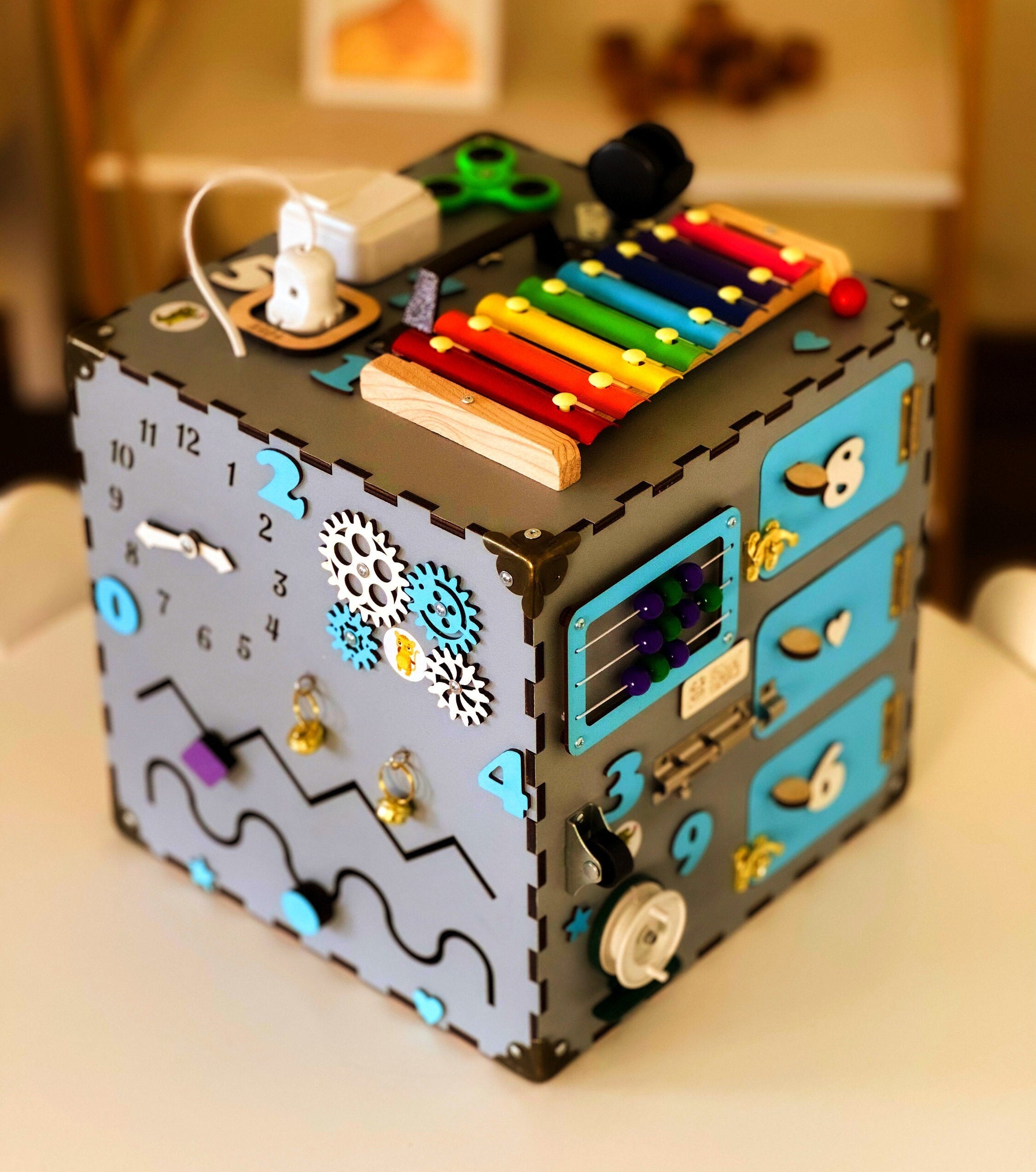 Wooden Activity Cube for Toddlers, Montessori Busy Cube, Busy Cube Fidget Toy, Activity Cube Sensory Toy, Autism Sensory Toys