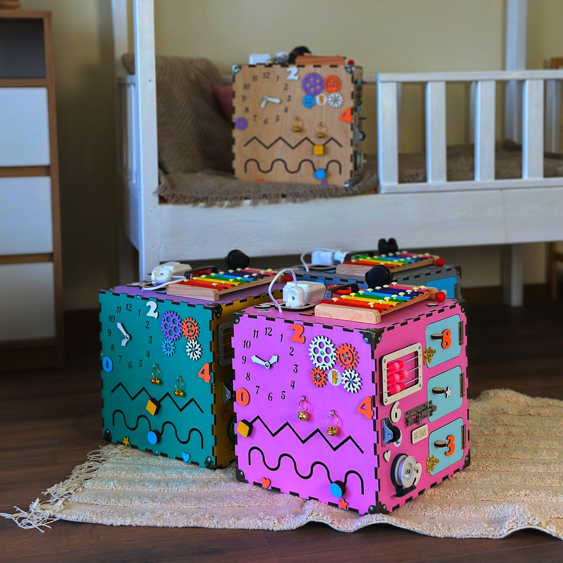 Wooden Activity Cube for Toddlers, Montessori Busy Cube, Busy Cube Fidget Toy, Activity Cube Sensory Toy, Autism Sensory Toys