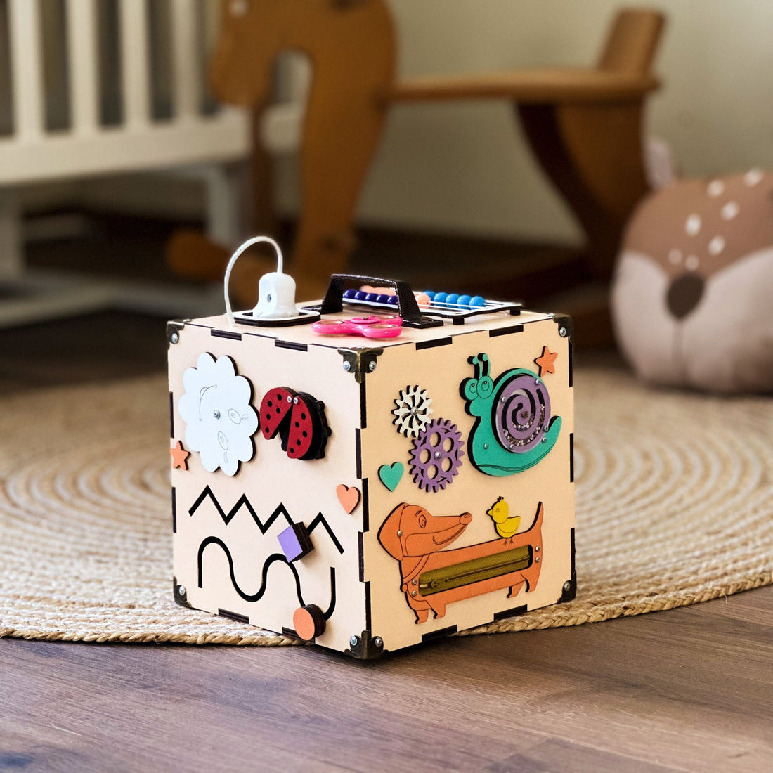 Busy Cube Wooden, Busy Cube 1 year old, 1st Birthday Gift for Baby, Travel Busy Board, Montessori Busy Cube, Activity Cube