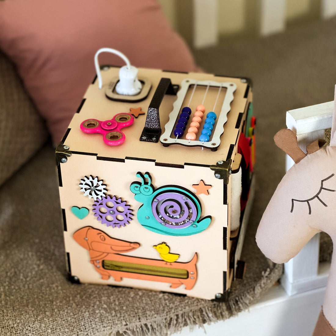 Busy Cube Wooden, Busy Cube 1 year old, 1st Birthday Gift for Baby, Travel Busy Board, Montessori Busy Cube, Activity Cube