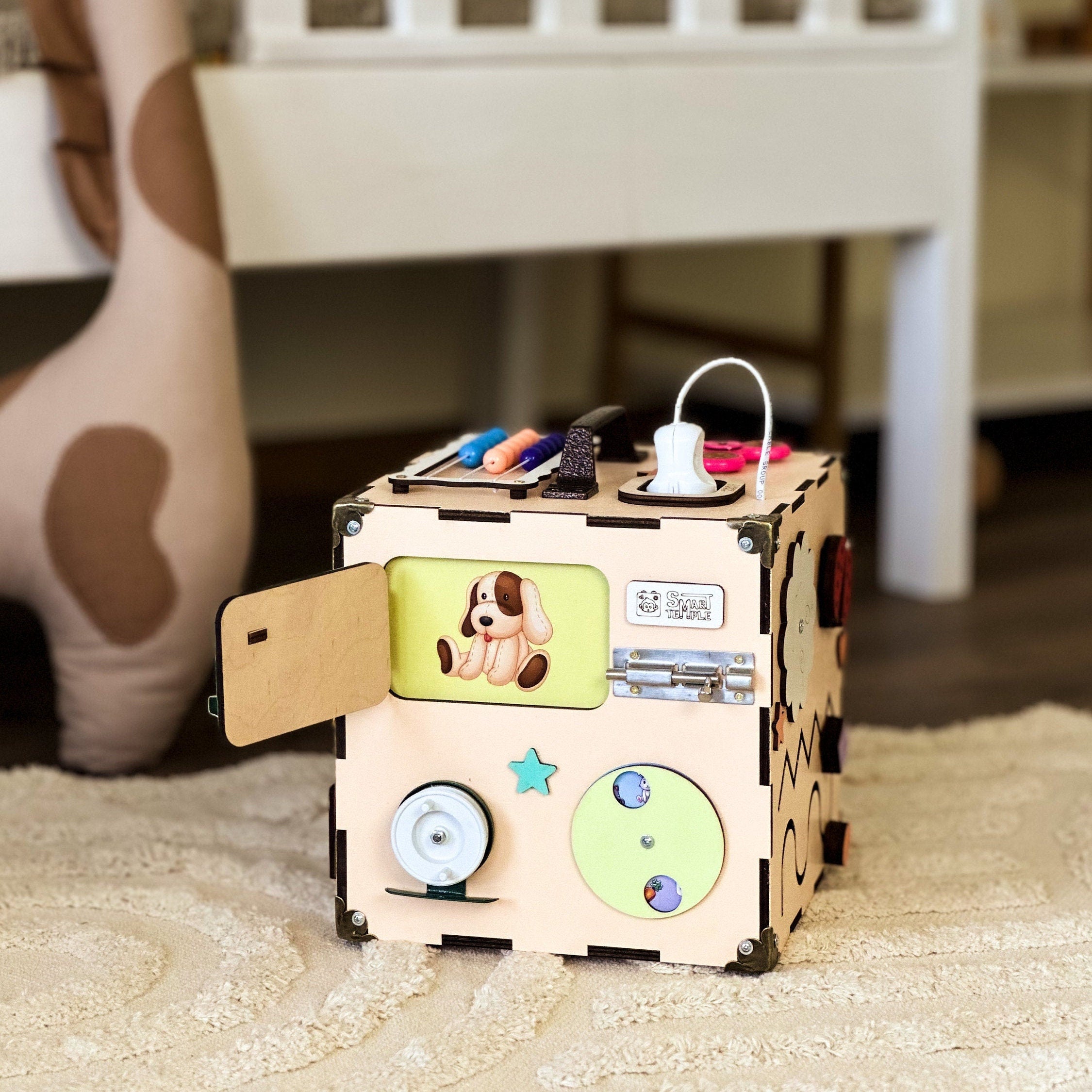 Busy Cube Wooden, Busy Cube 1 year old, 1st Birthday Gift for Baby, Travel Busy Board, Montessori Busy Cube, Activity Cube