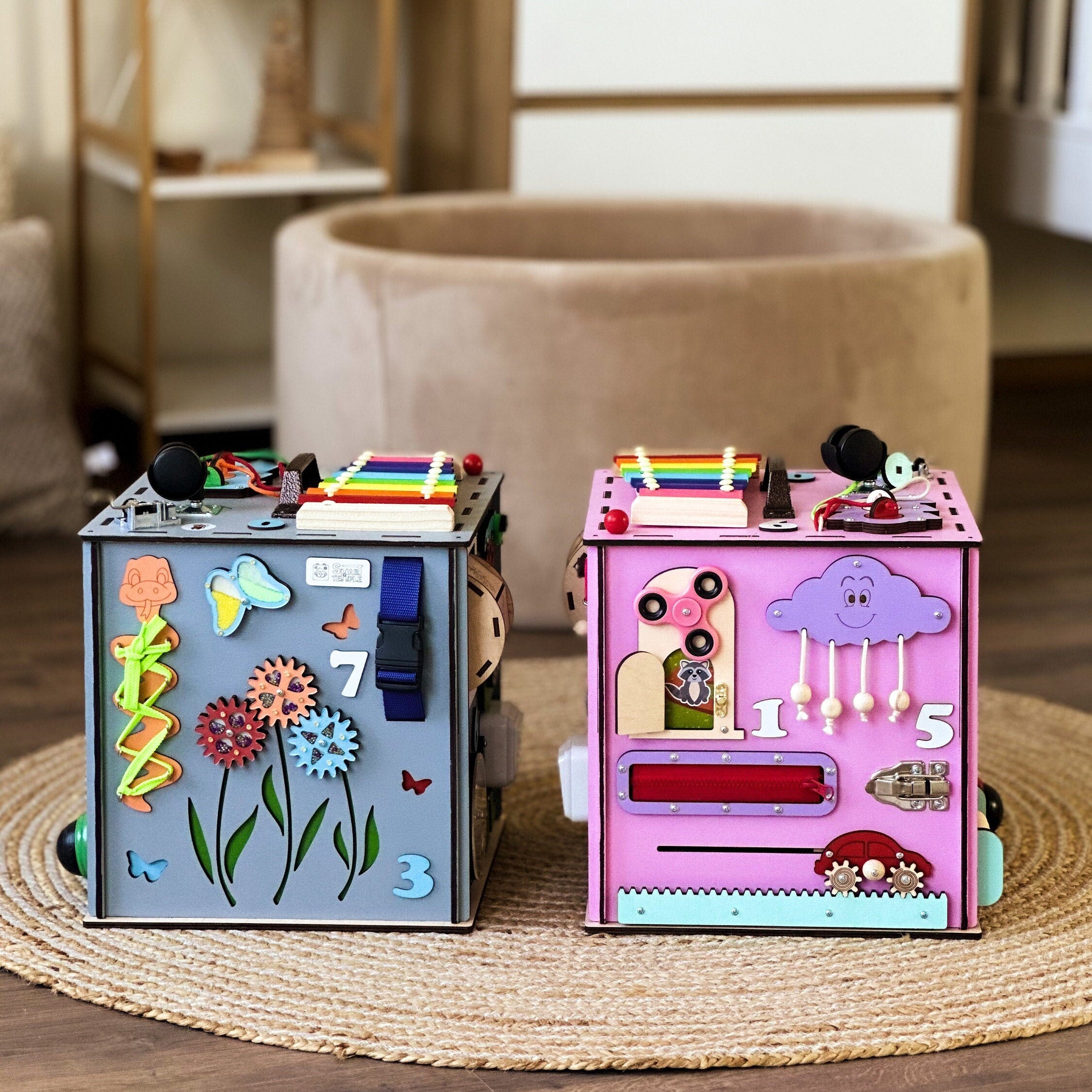 Personalized Baby Cube, Wooden Activity Cube, Motorikboard, Motorikbrett, Montessori Activity Center, Montessori Activity Cube,Activity cube