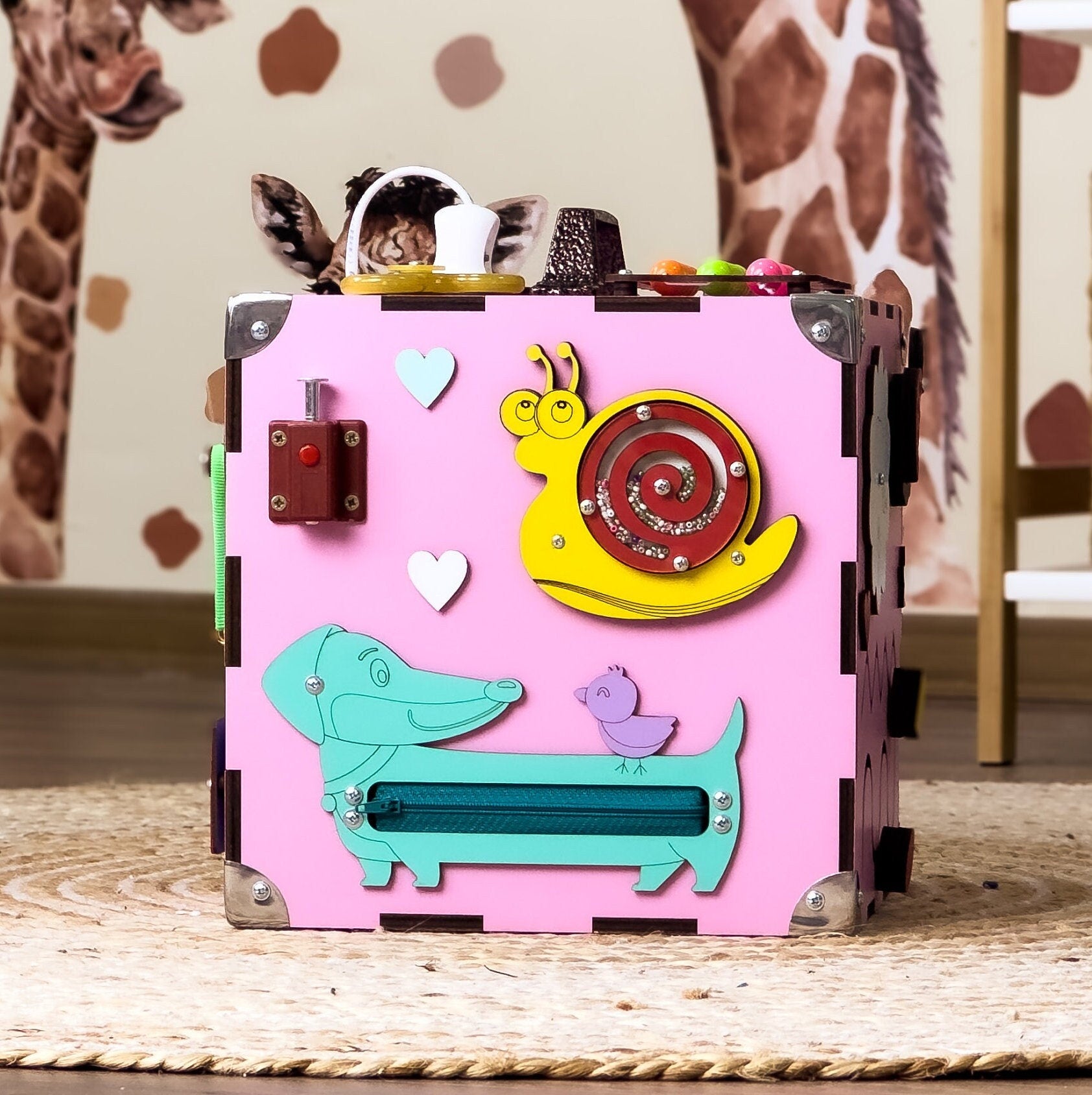 Activity Würfel Baby, Holzwürfel Personalisiert, Motorikbrett, Handmade Busy Board, Busy Cube for Toddler, Sensory Toy, Eco Friendly Toys