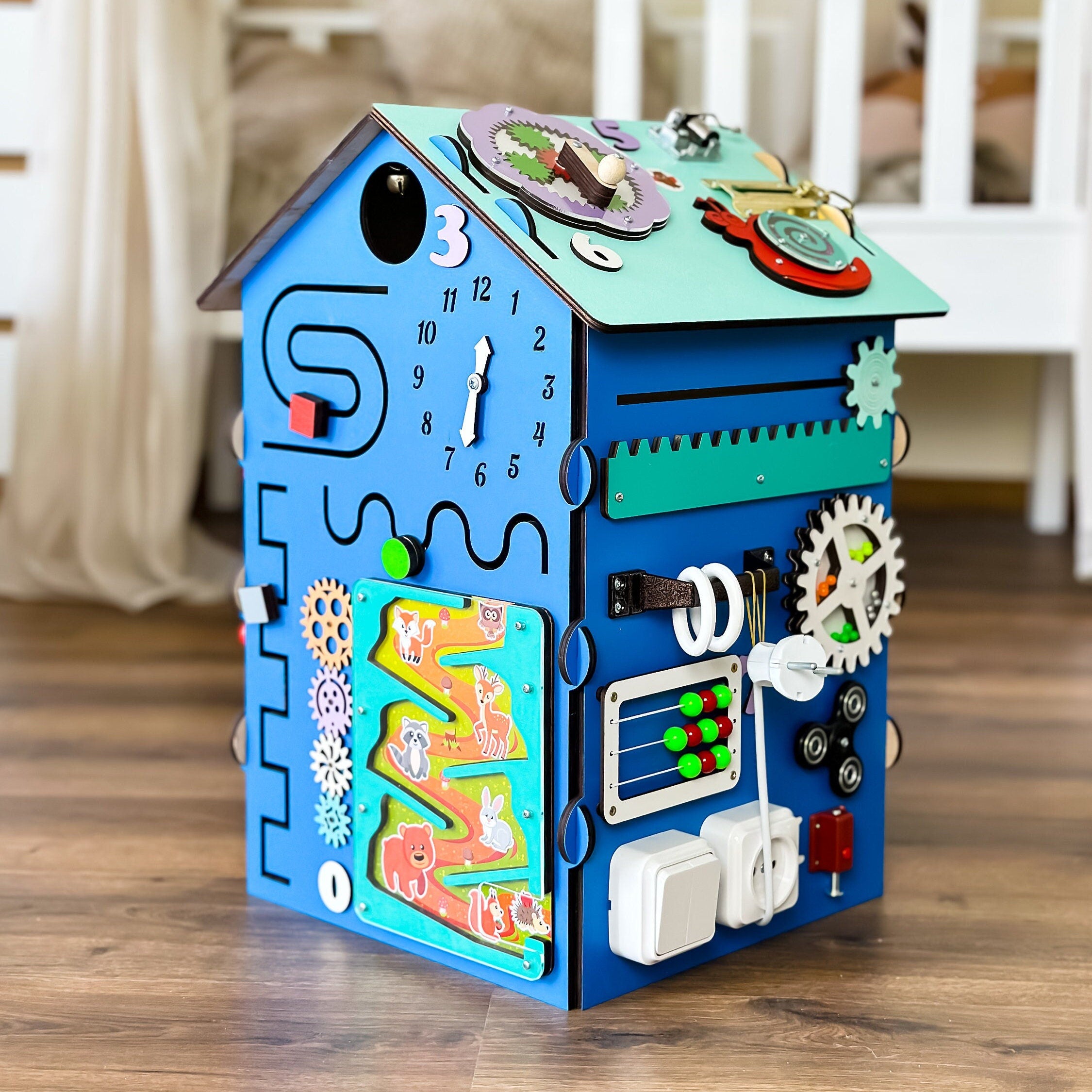 Autistic Sensory Toys for Babys, Busy Board House, Busy Cube, Baby Activity Cube, Wooden Toy Storage, Wooden Busy Board, Motorikwürfel