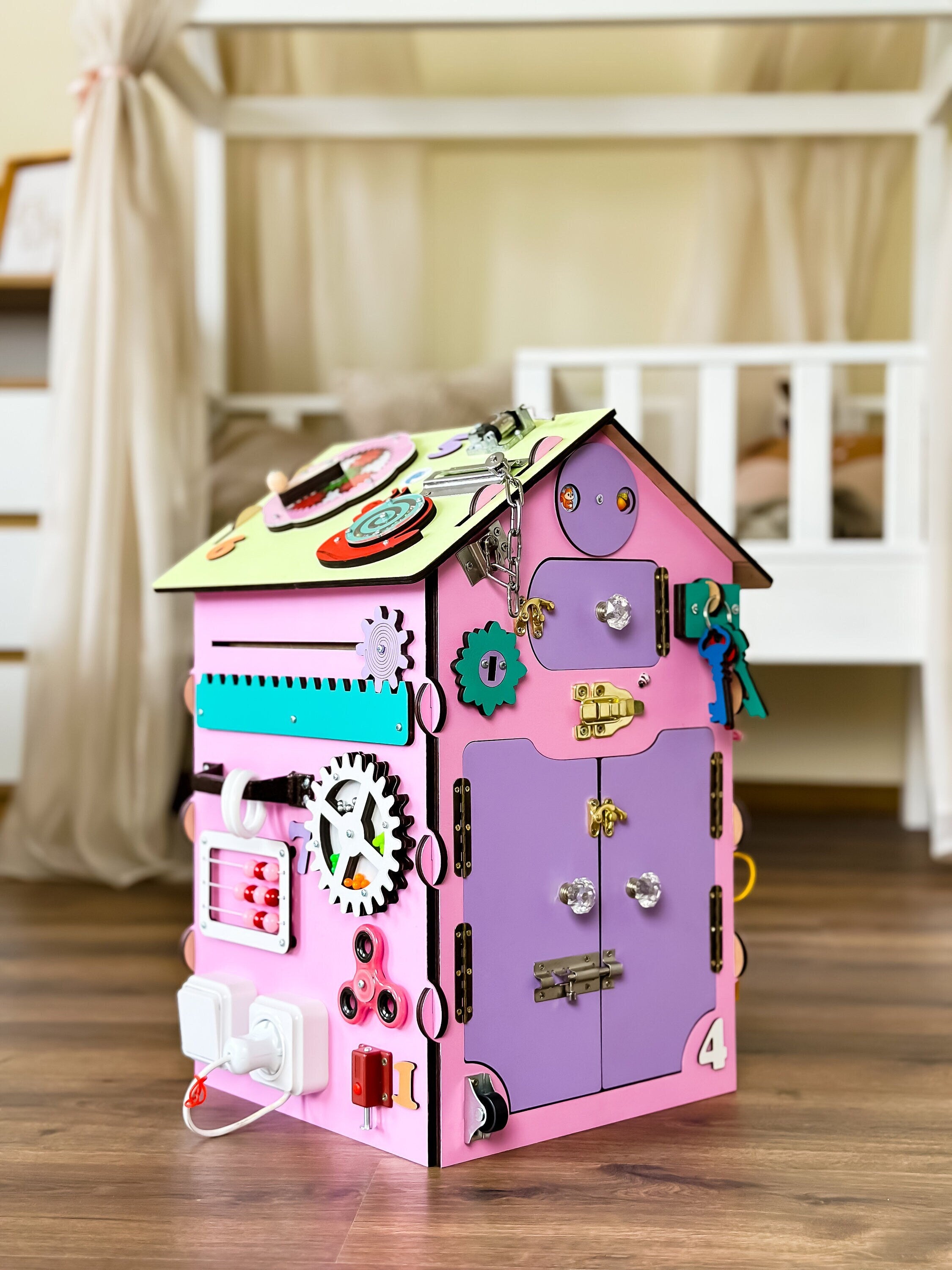 Autistic Sensory Toys for Babys, Busy Board House, Busy Cube, Baby Activity Cube, Wooden Toy Storage, Wooden Busy Board, Motorikwürfel