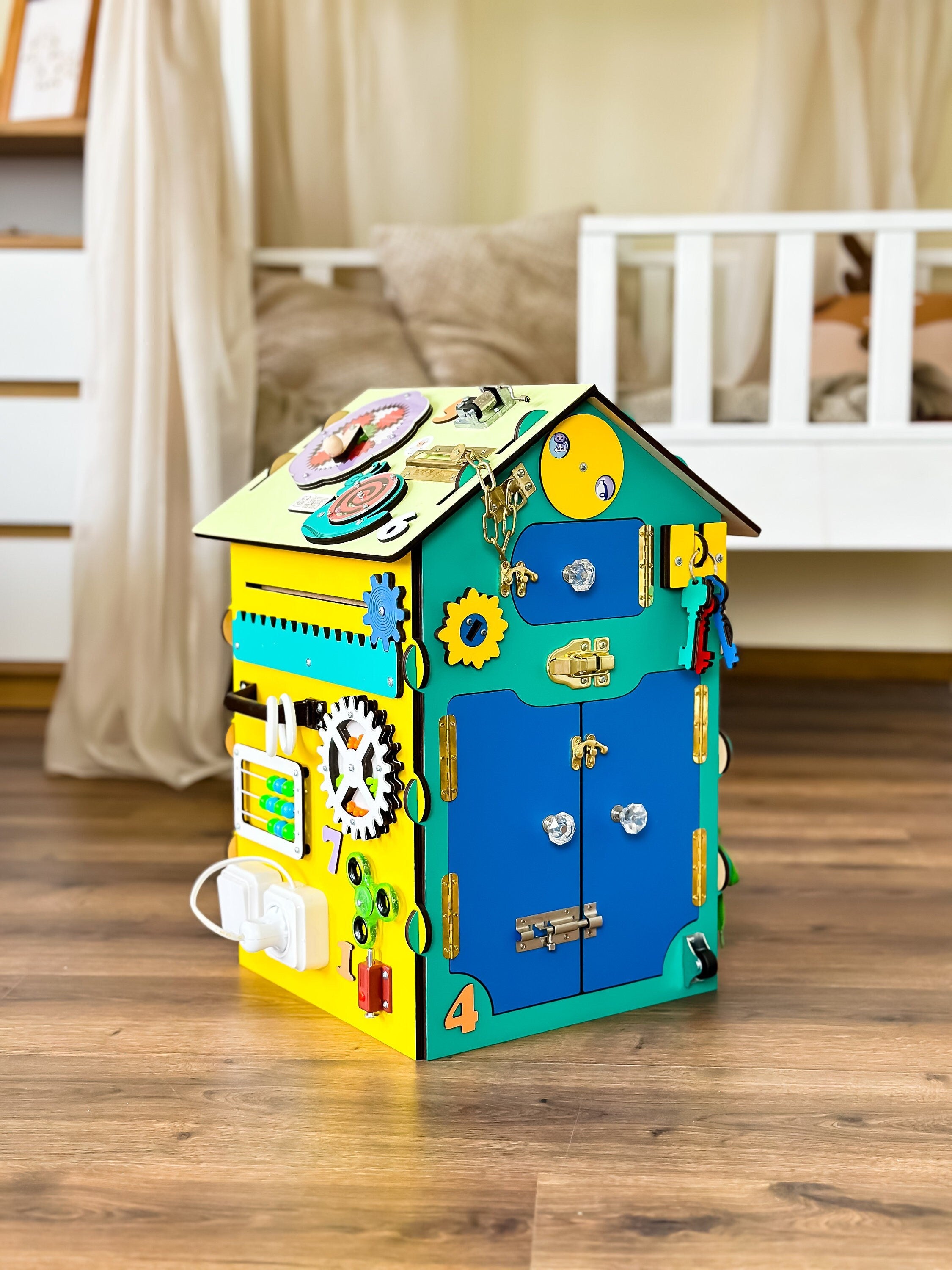 Autistic Sensory Toys for Babys, Busy Board House, Busy Cube, Baby Activity Cube, Wooden Toy Storage, Wooden Busy Board, Motorikwürfel