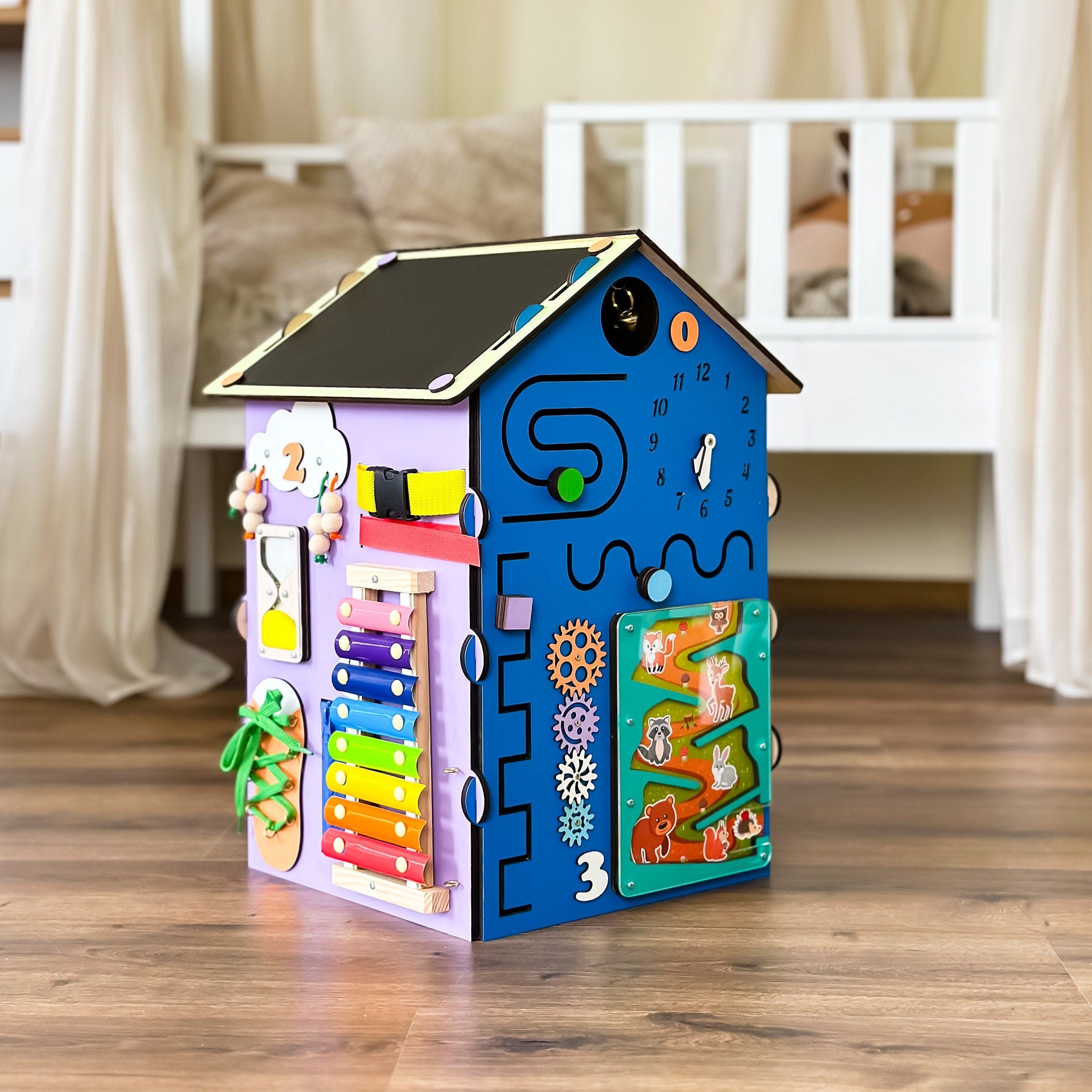 Autistic Sensory Toys for Babys, Busy Board House, Busy Cube, Baby Activity Cube, Wooden Toy Storage, Wooden Busy Board, Motorikwürfel