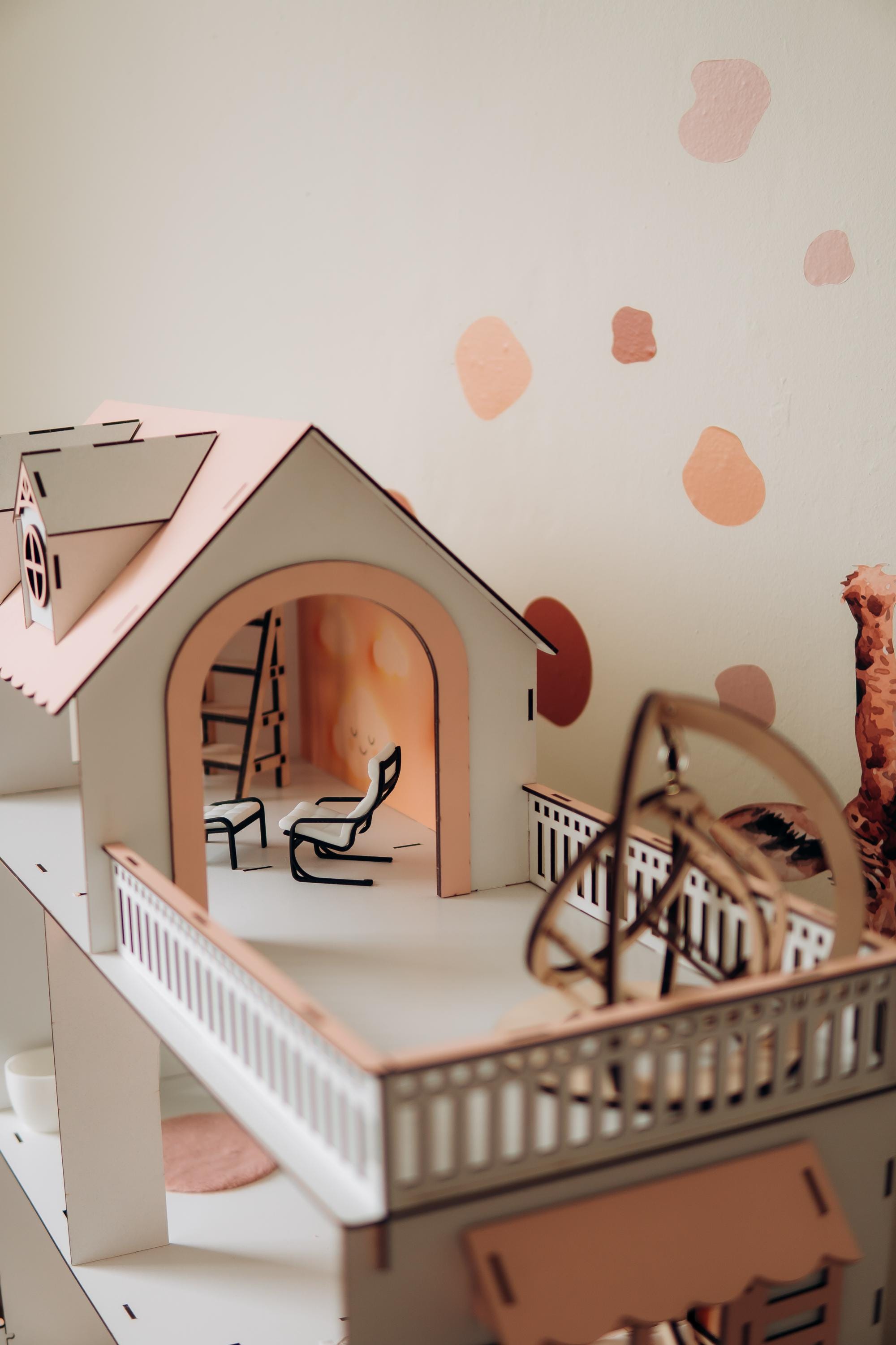 pink dollhouse,
wooden dollhouse,
house with windows,
big dollhouse,
house with balcony,
dollhouse furniture,
playhouse for girl,
kid&#39;s dollhouse,
large dollhouse,
house with shutters,
large playhouse,
dollhouse toy,
modern dolls house