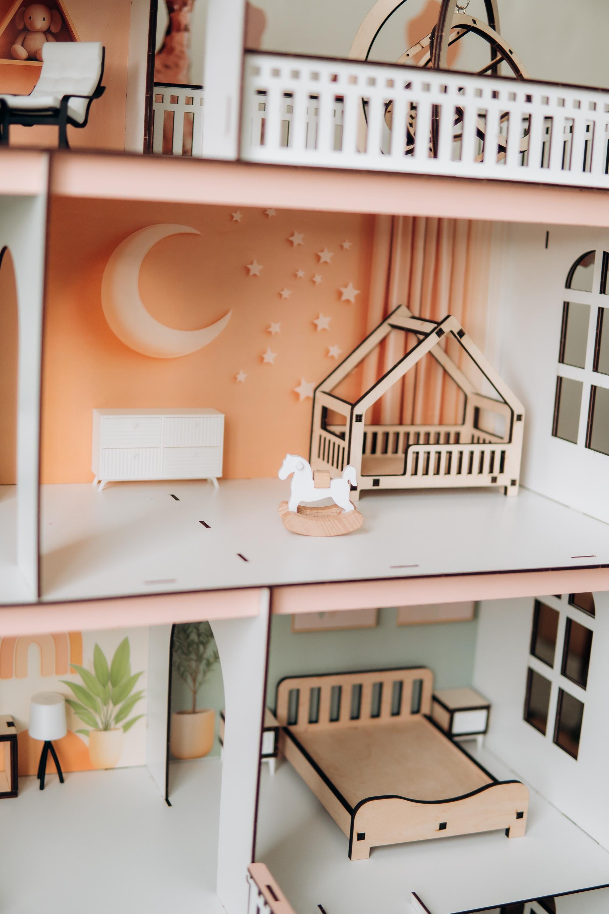 pink dollhouse,
wooden dollhouse,
house with windows,
big dollhouse,
house with balcony,
dollhouse furniture,
playhouse for girl,
kid&#39;s dollhouse,
large dollhouse,
house with shutters,
large playhouse,
dollhouse toy,
modern dolls house