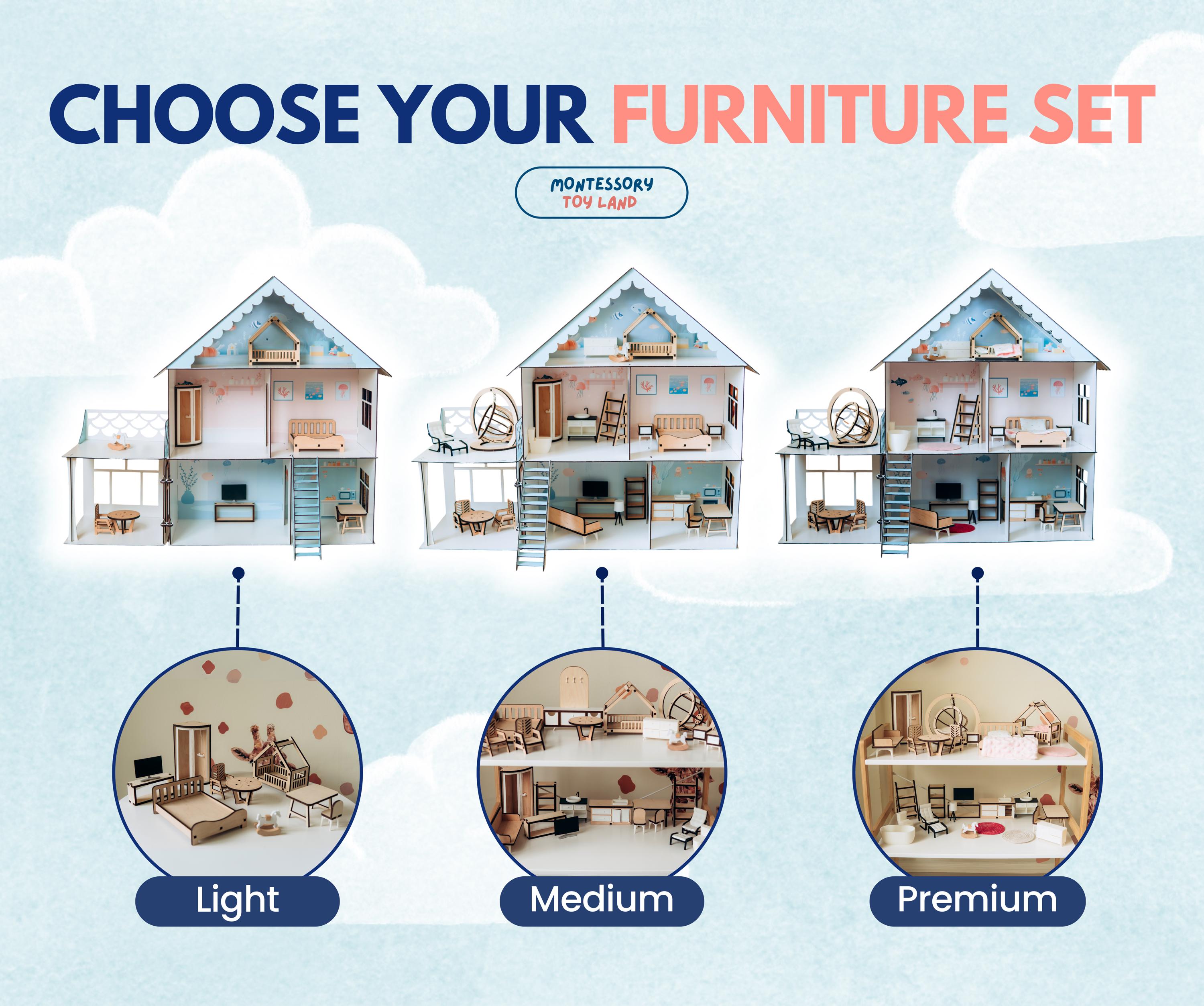 Nautical kids doll house, dollhouse furniture, baby girl dollhouse, kids play doll house, painted dollhouse accessory, gift for baby girl