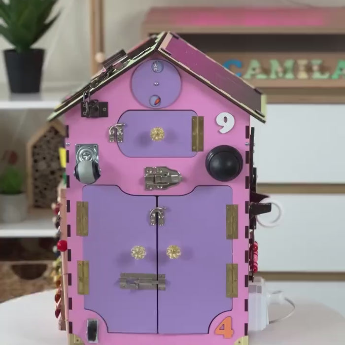 Interactive busy house, wooden busy house, toy for toddler, montessori house, busy board house, busy for toddler, wooden activity kids toy