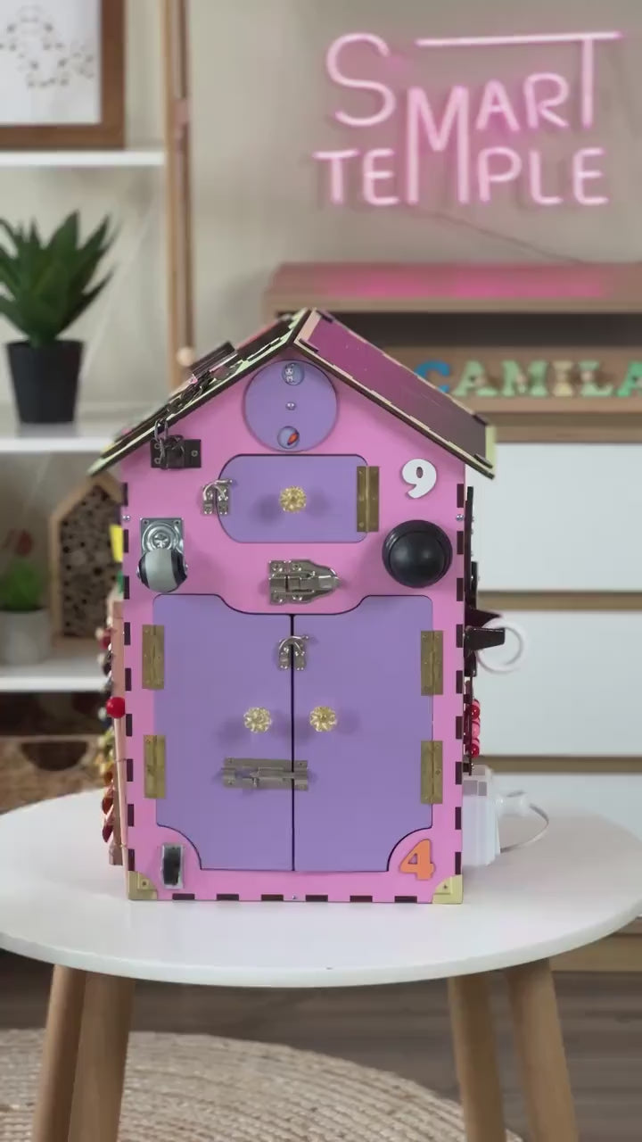 Interactive busy house, wooden busy house, toy for toddler, montessori house, busy board house, busy for toddler, wooden activity kids toy